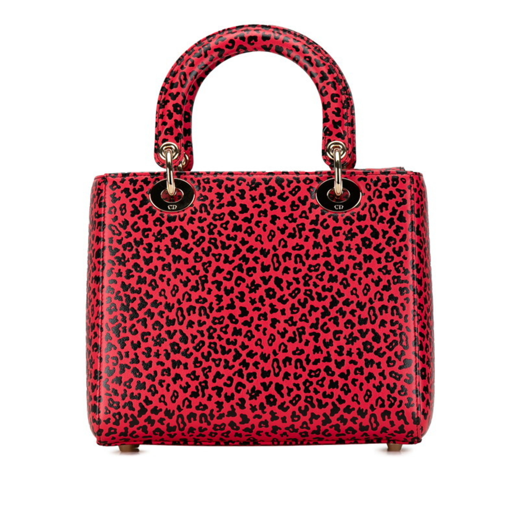 Christian Dior Dior Lady Leopard Handbag Shoulder Bag Red Black Leather Women's