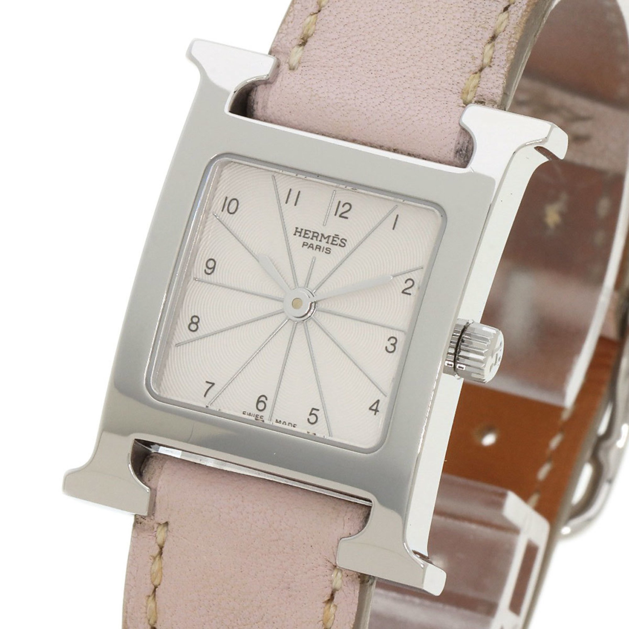 Hermes HH1.210 H Watch Stainless Steel Leather Ladies HERMES