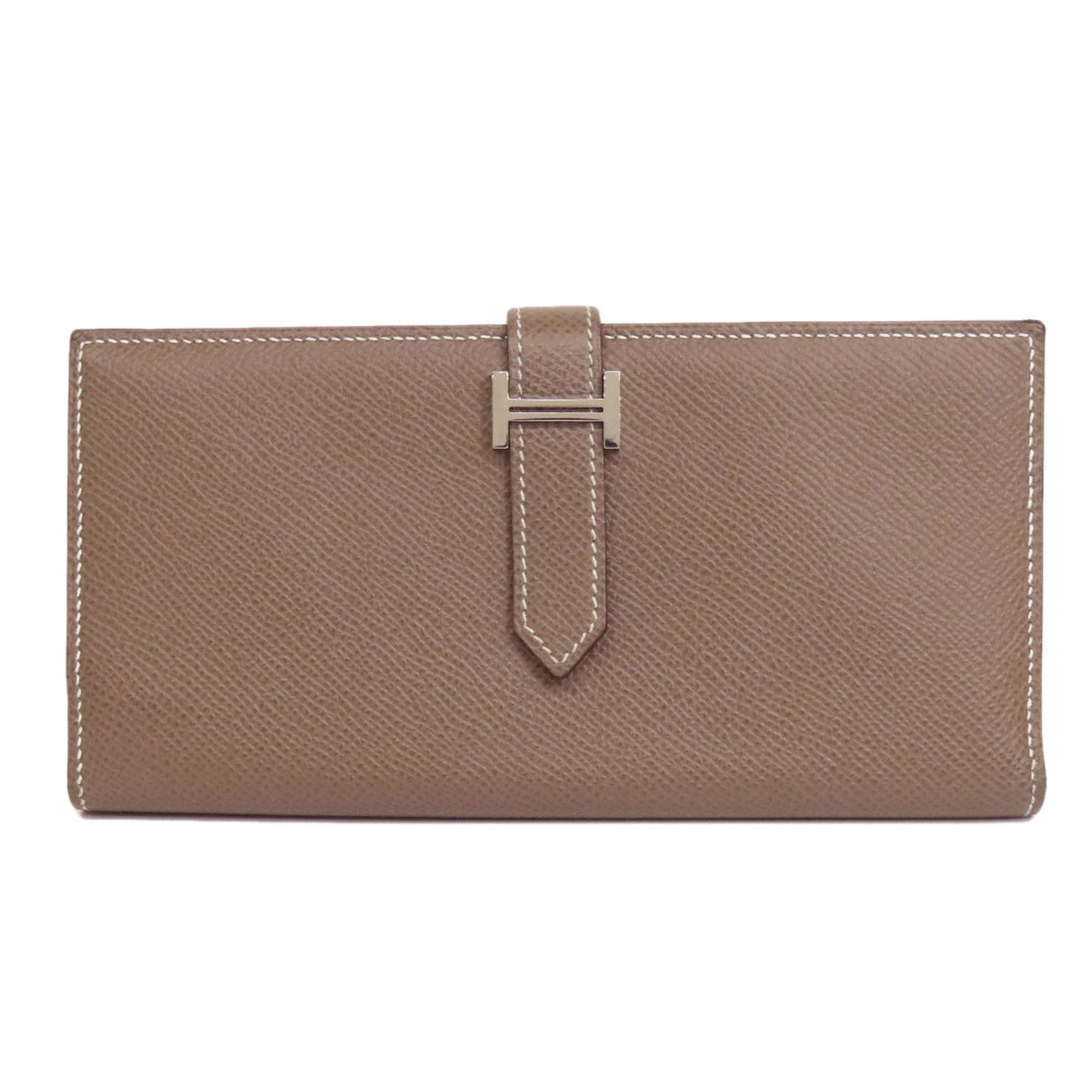 Hermes Bearn Soufflet Etoupe Long Wallet Taurillon Women's HERMES