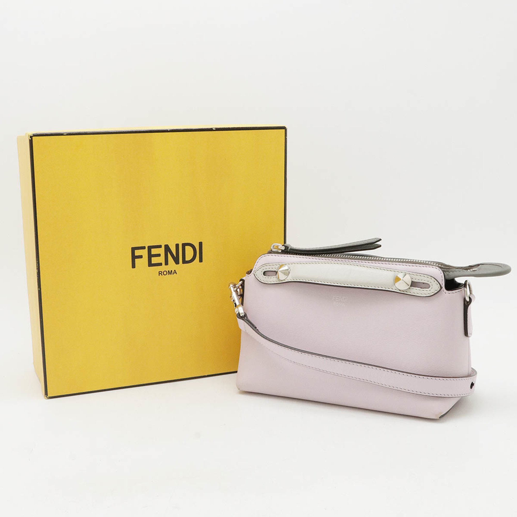 FENDI BY THE WAY Small Handbag Shoulder Bag Leather Light Purple Gray 8BL145