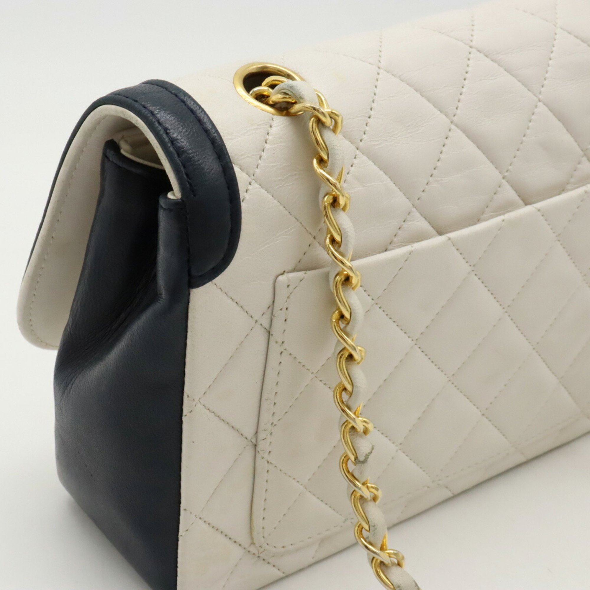 CHANEL Chanel Matelasse Coco Mark Chain Shoulder Bag Leather Bicolor White Navy