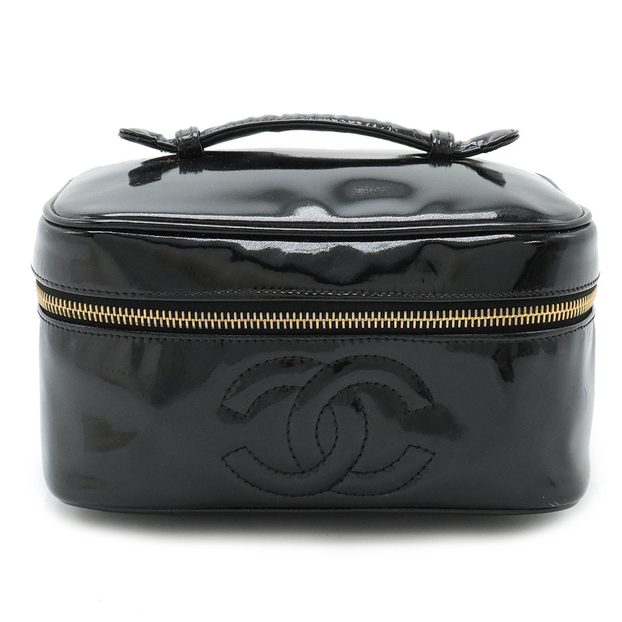 CHANEL Coco Mark Vanity Bag Handbag Pouch Enamel Black A01998