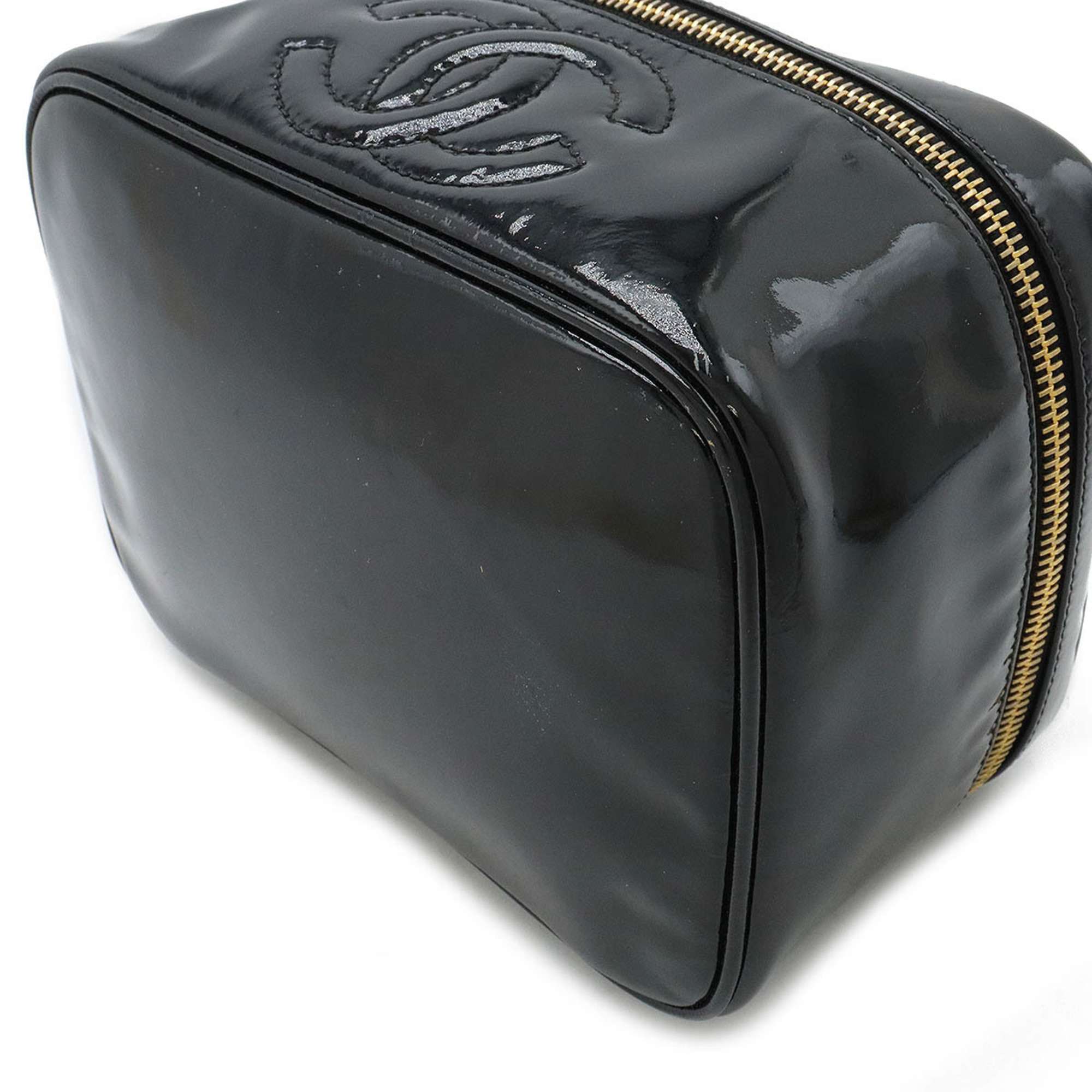 CHANEL Coco Mark Vanity Bag Handbag Pouch Enamel Black A01998