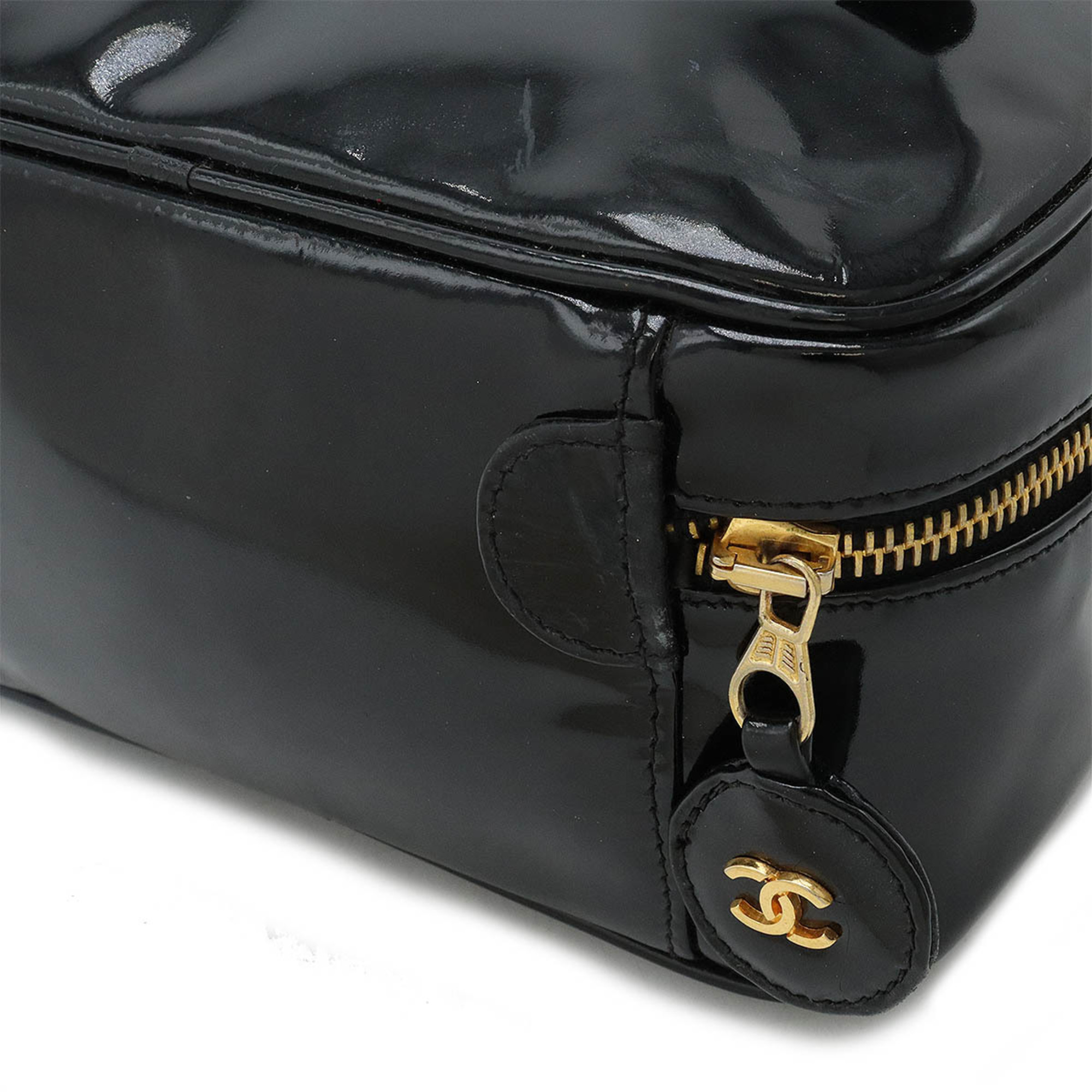 CHANEL Coco Mark Vanity Bag Handbag Pouch Enamel Black A01998