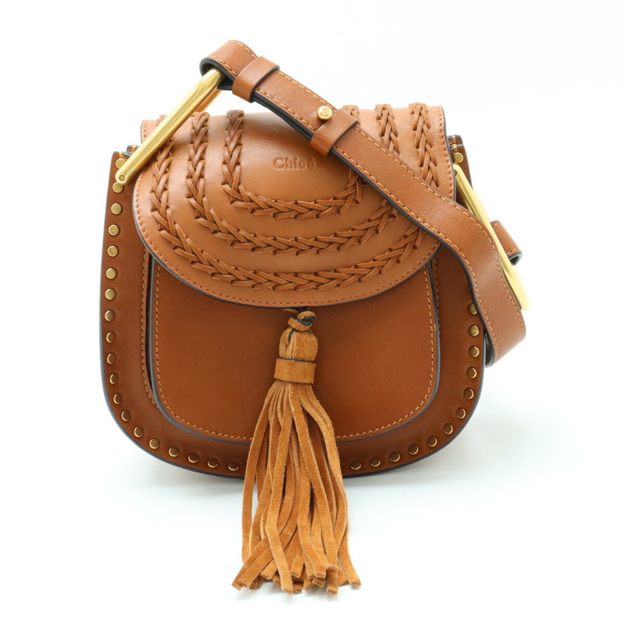 Chloé Chloe Hudson Shoulder Bag Pochette Tassel Leather Studs Brown 3S1219-H68-BDU