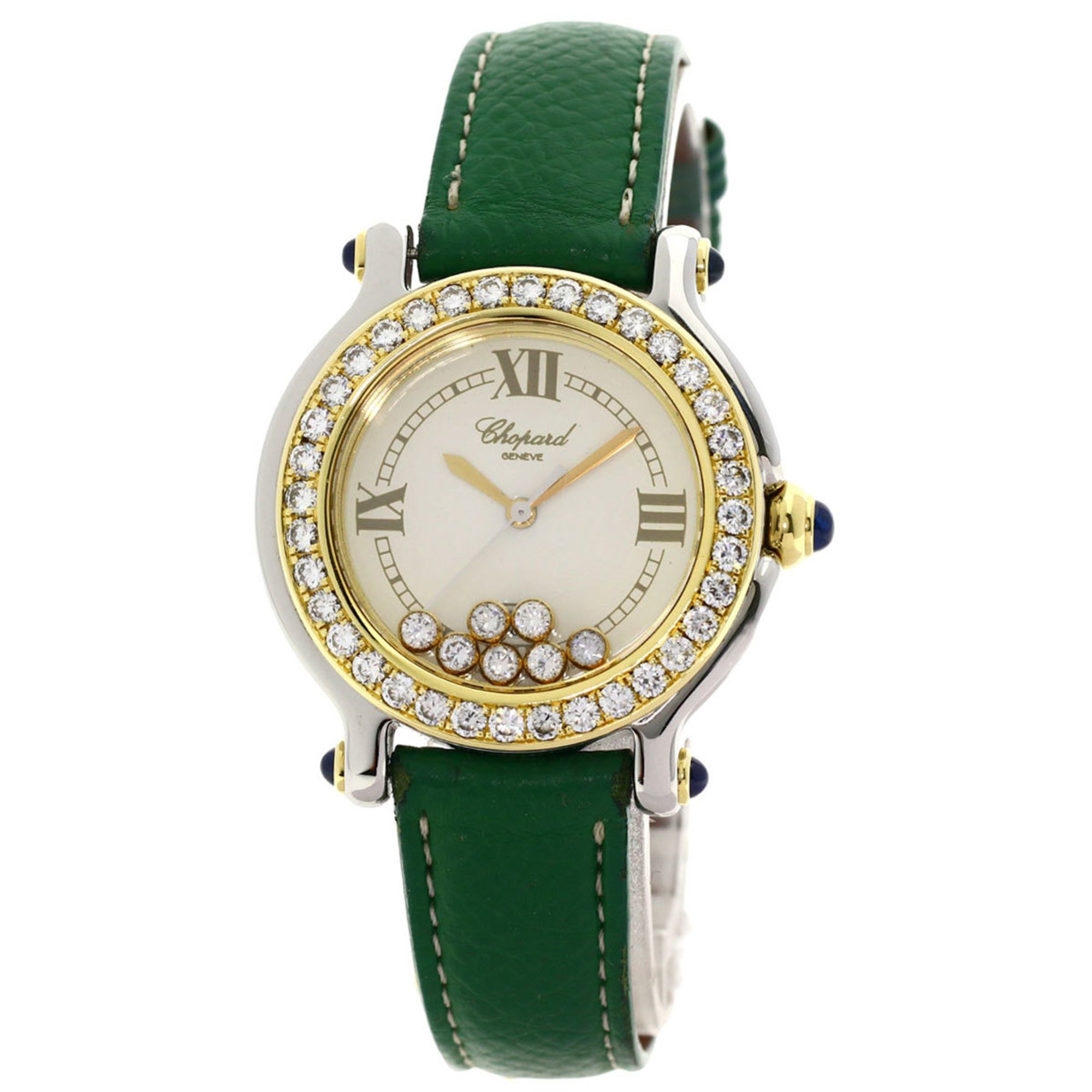 Chopard 27 8237-23 11 Happy Sport 7P Bezel Diamond Watch Stainless Steel Leather Women's