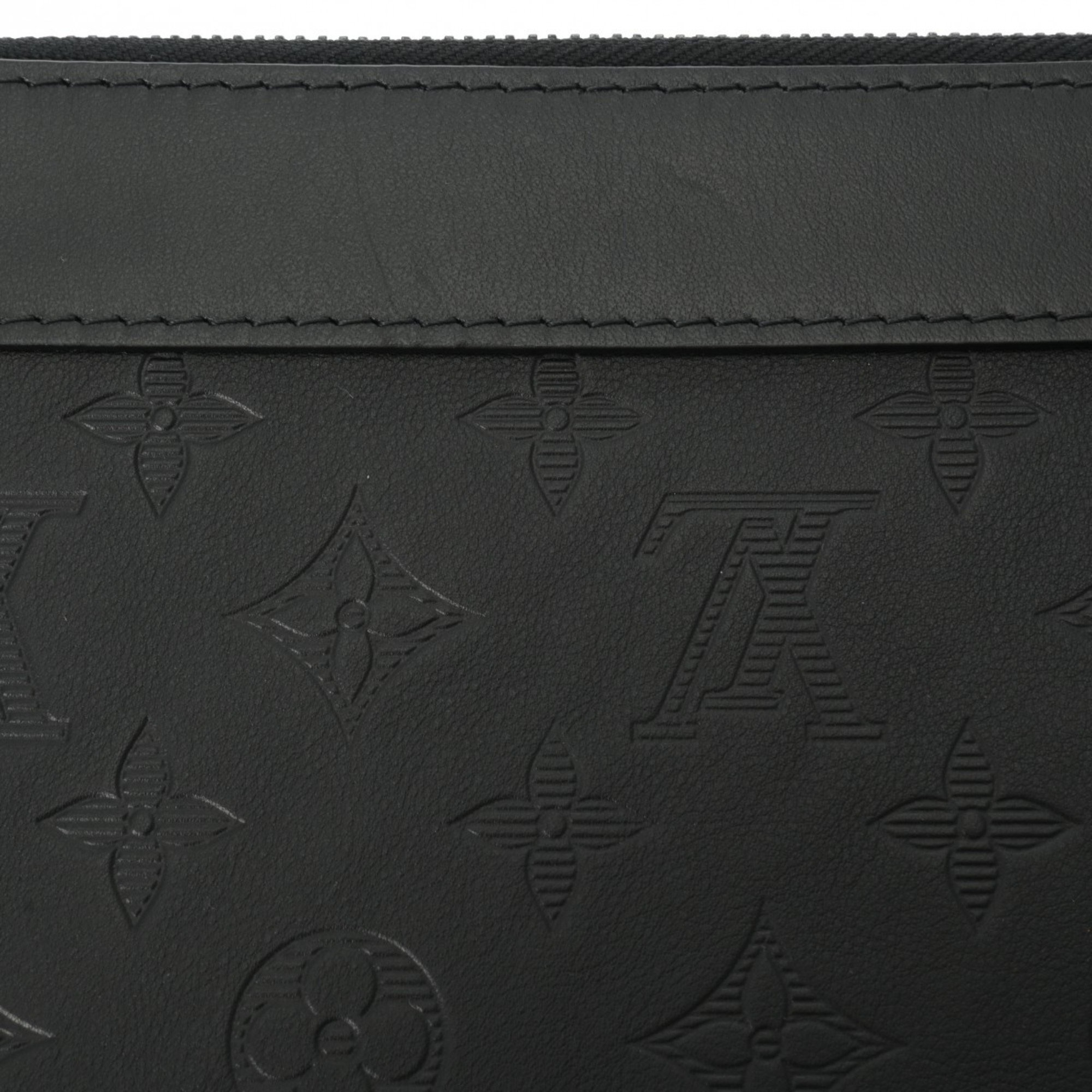 LOUIS VUITTON Louis Vuitton Monogram Shadow Pochette Jour Black M82080 Men's Calfskin Clutch Bag