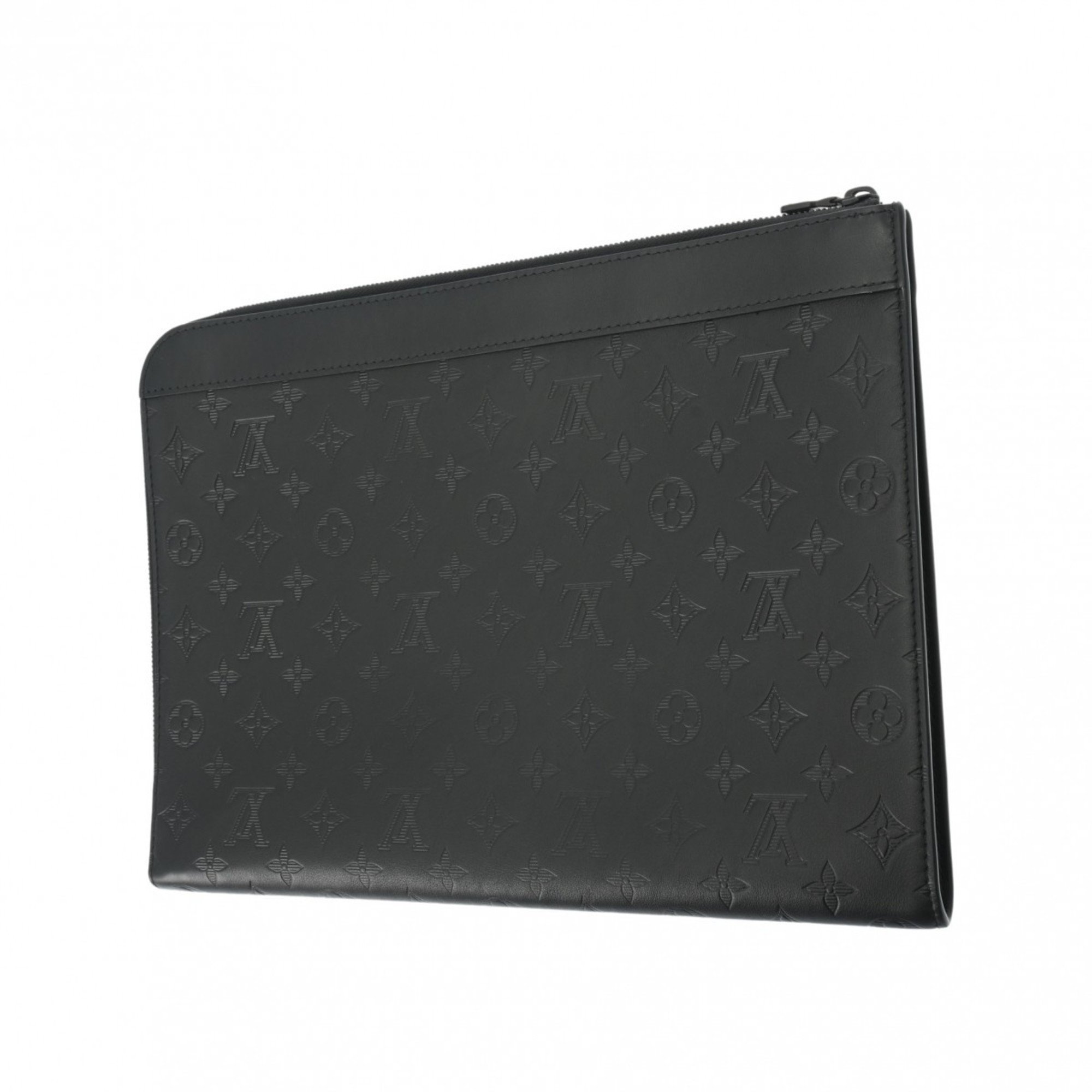 LOUIS VUITTON Louis Vuitton Monogram Shadow Pochette Jour Black M82080 Men's Calfskin Clutch Bag