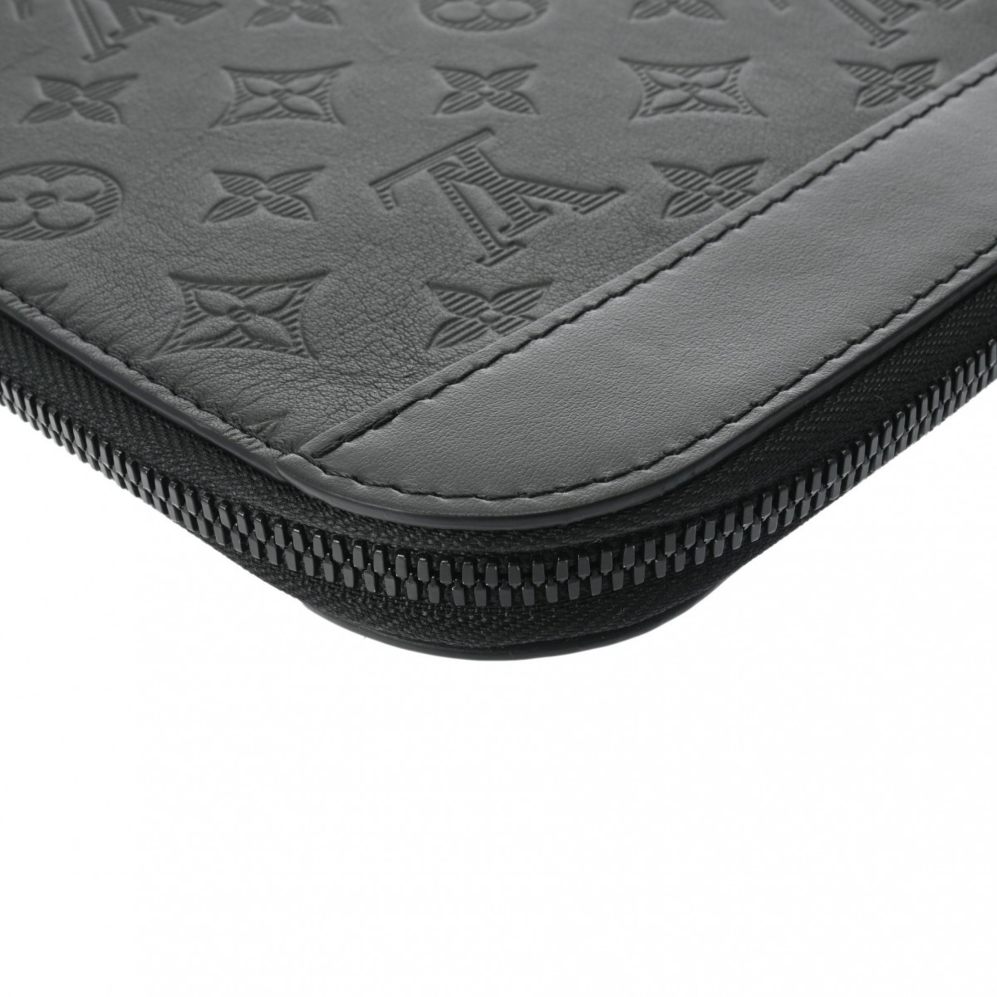 LOUIS VUITTON Louis Vuitton Monogram Shadow Pochette Jour Black M82080 Men's Calfskin Clutch Bag