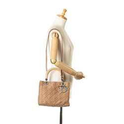 Christian Dior Dior Cannage Lady Handbag Shoulder Bag Beige Felt Women's