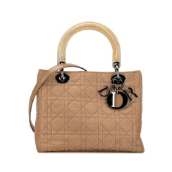 Christian Dior Dior Cannage Lady Handbag Shoulder Bag Beige Felt Women's