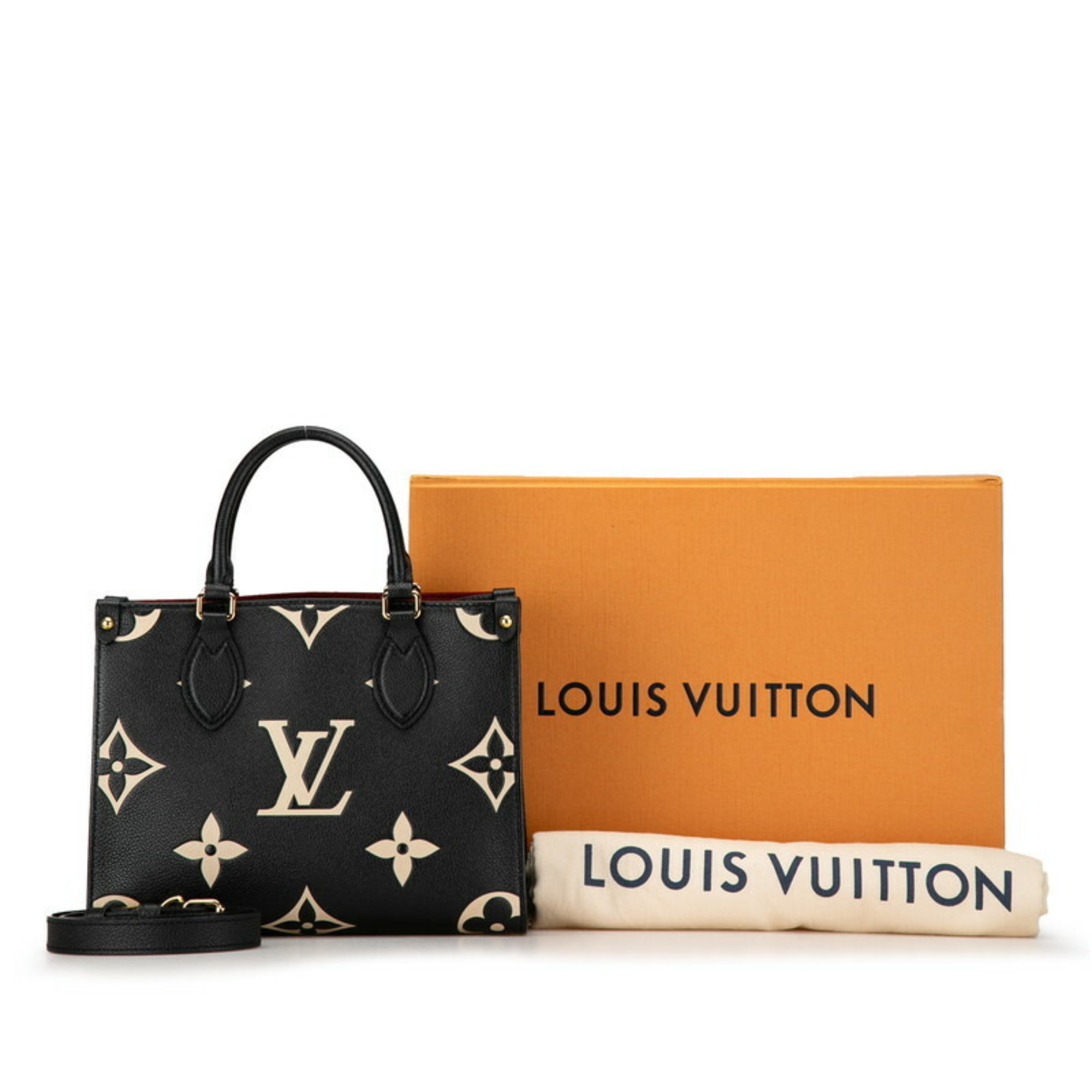 Louis Vuitton Monogram Empreinte On the Go PM Handbag Shoulder Bag M45659 Black Beige Calf Leather Women's LOUIS VUITTON