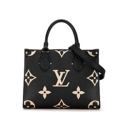 Louis Vuitton Monogram Empreinte On the Go PM Handbag Shoulder Bag M45659 Black Beige Calf Leather Women's LOUIS VUITTON