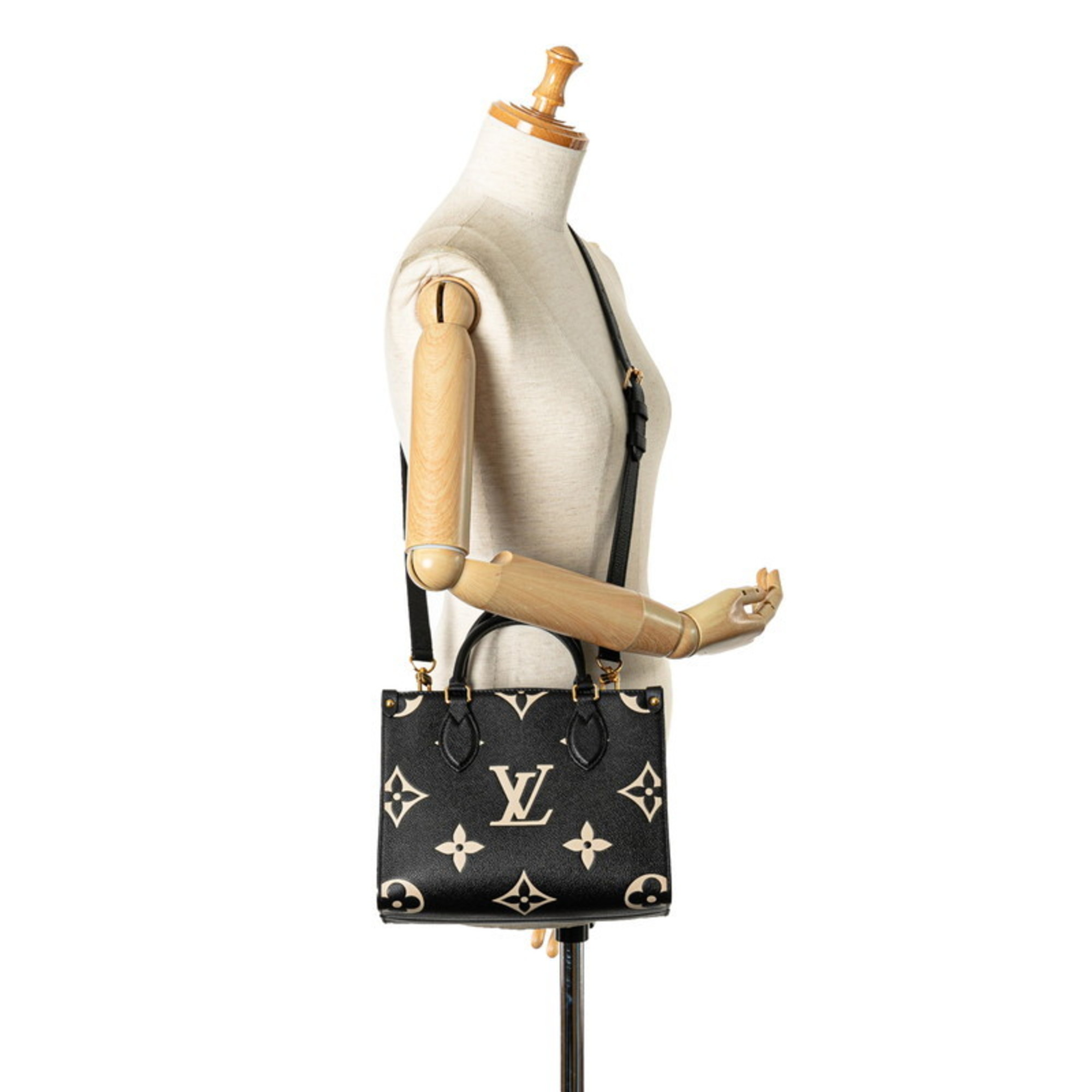 Louis Vuitton Monogram Empreinte On the Go PM Handbag Shoulder Bag M45659 Black Beige Calf Leather Women's LOUIS VUITTON