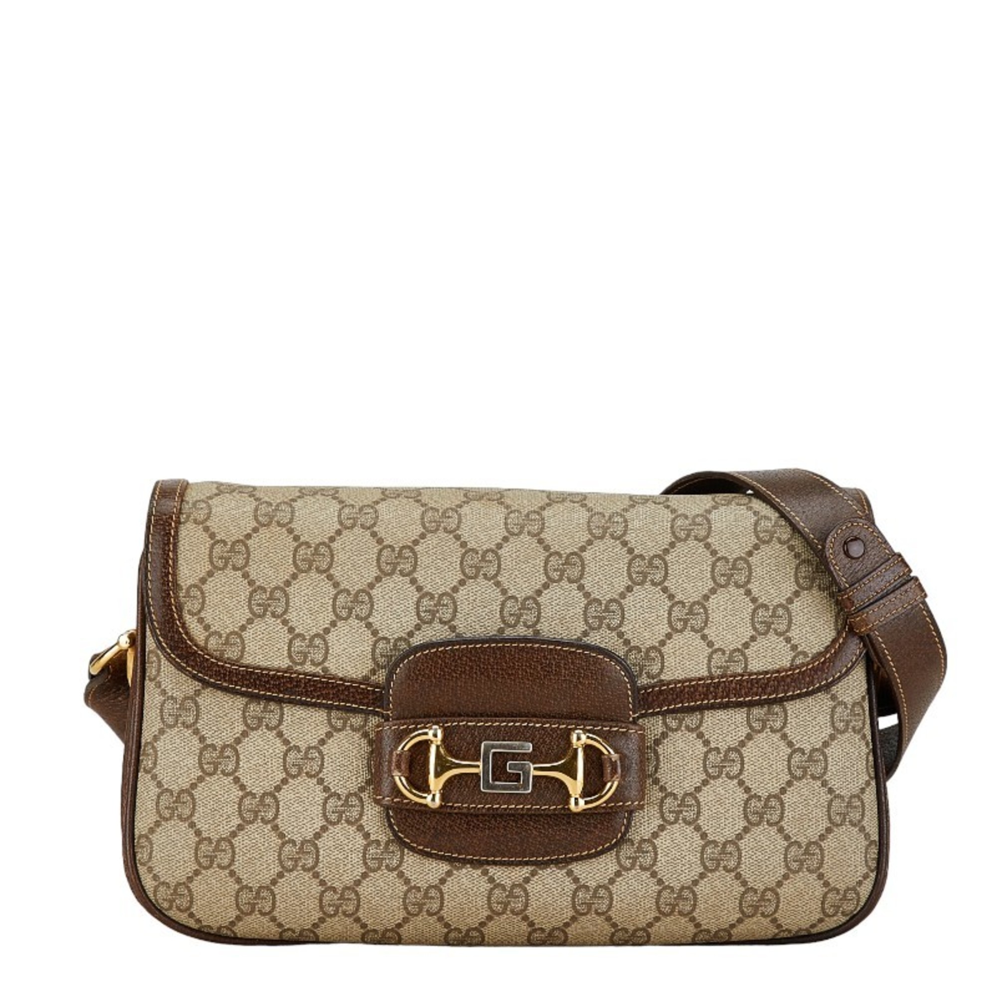 Gucci Old GG Supreme Horsebit Shoulder Bag Beige Brown PVC Leather Women's GUCCI