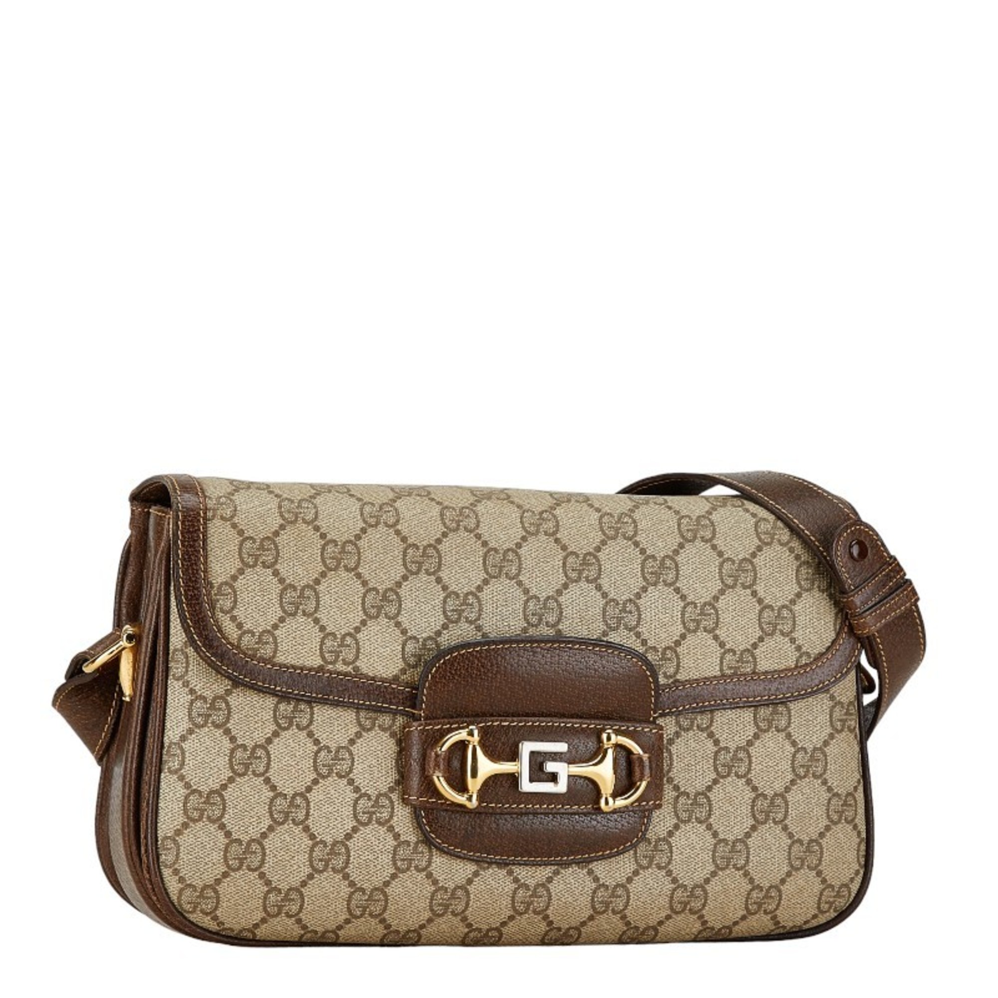 Gucci Old GG Supreme Horsebit Shoulder Bag Beige Brown PVC Leather Women's GUCCI