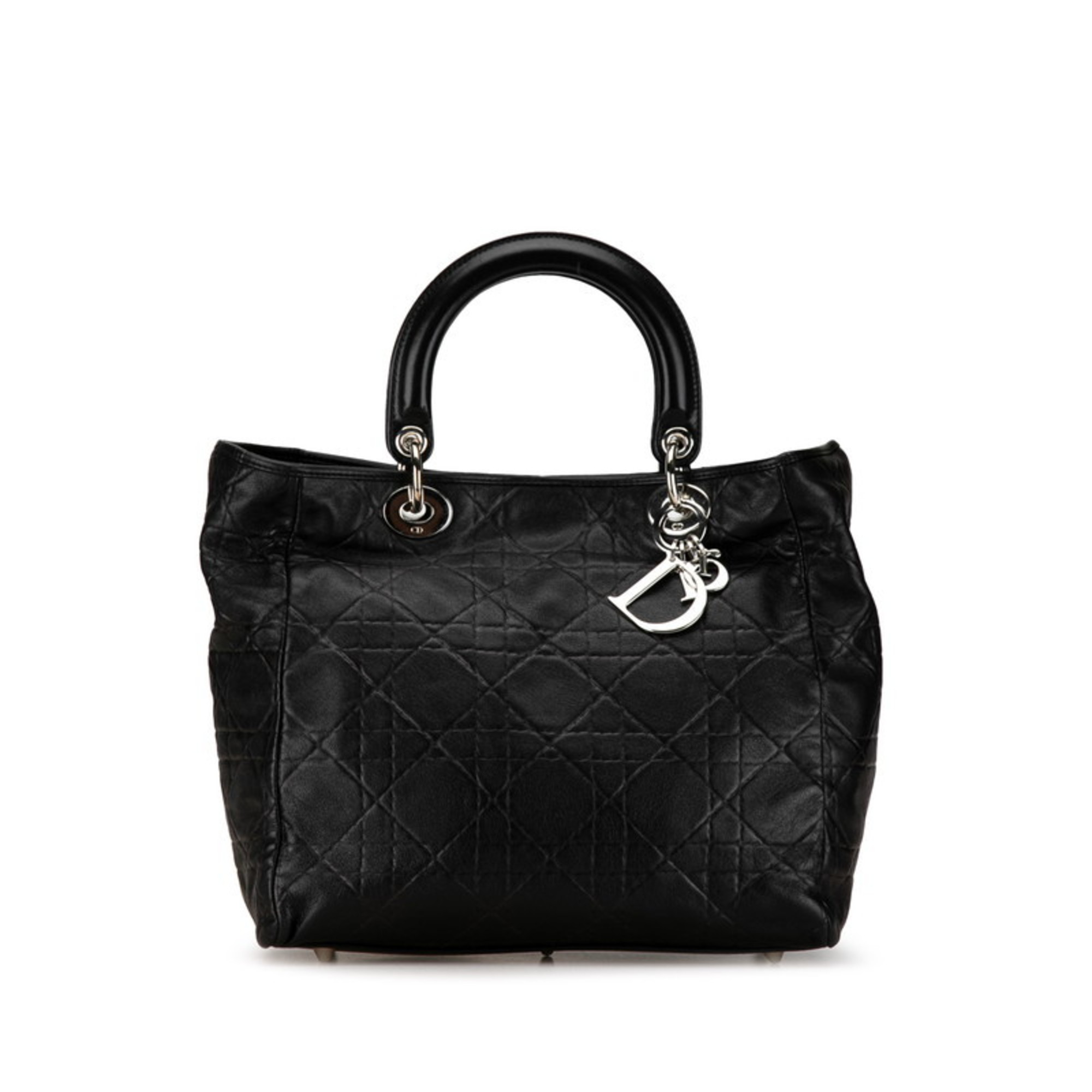 Christian Dior Dior Cannage Lady Handbag Black Lambskin Women's