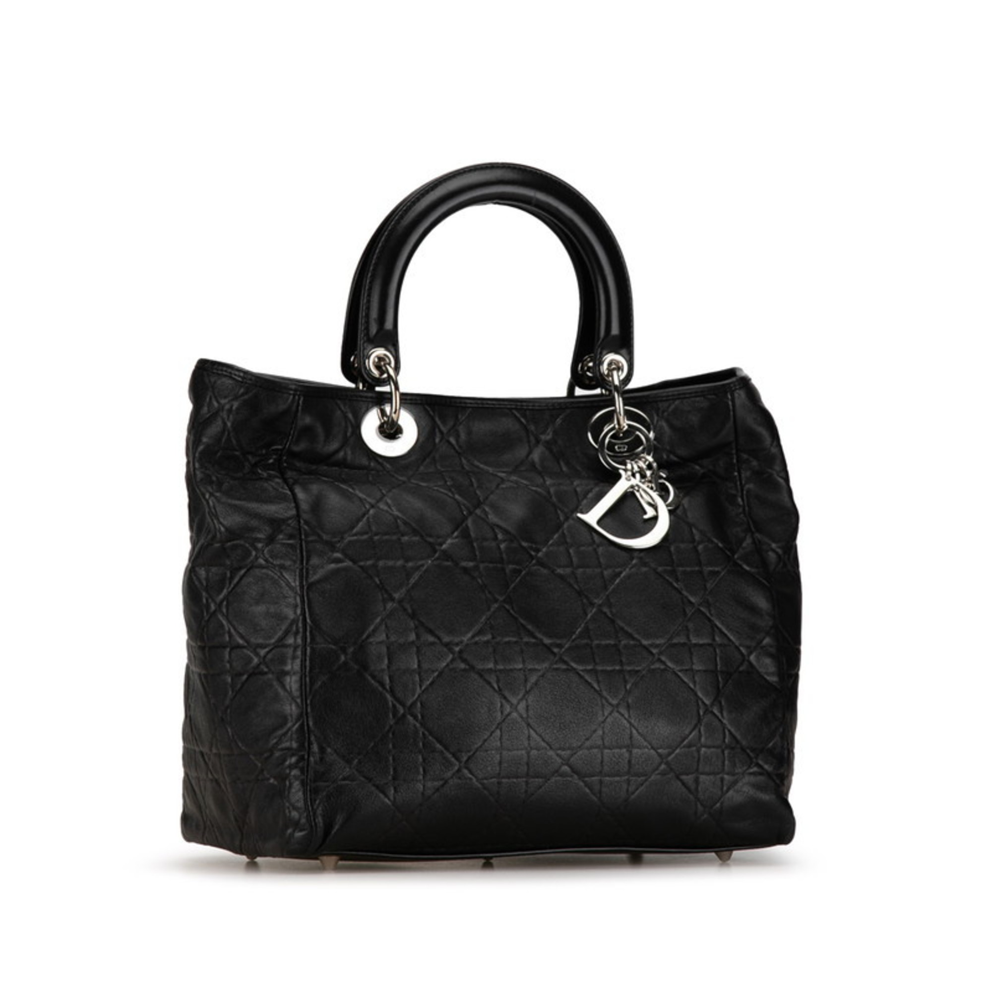 Christian Dior Dior Cannage Lady Handbag Black Lambskin Women's