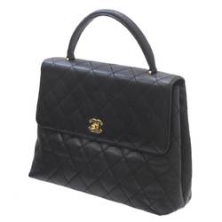 CHANEL Caviar Skin Handbag with Seal Matelasse Black Leather 6869151