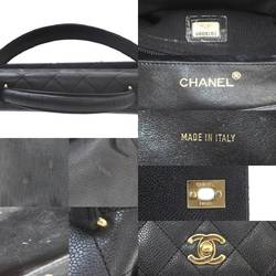 CHANEL Caviar Skin Handbag with Seal Matelasse Black Leather 6869151