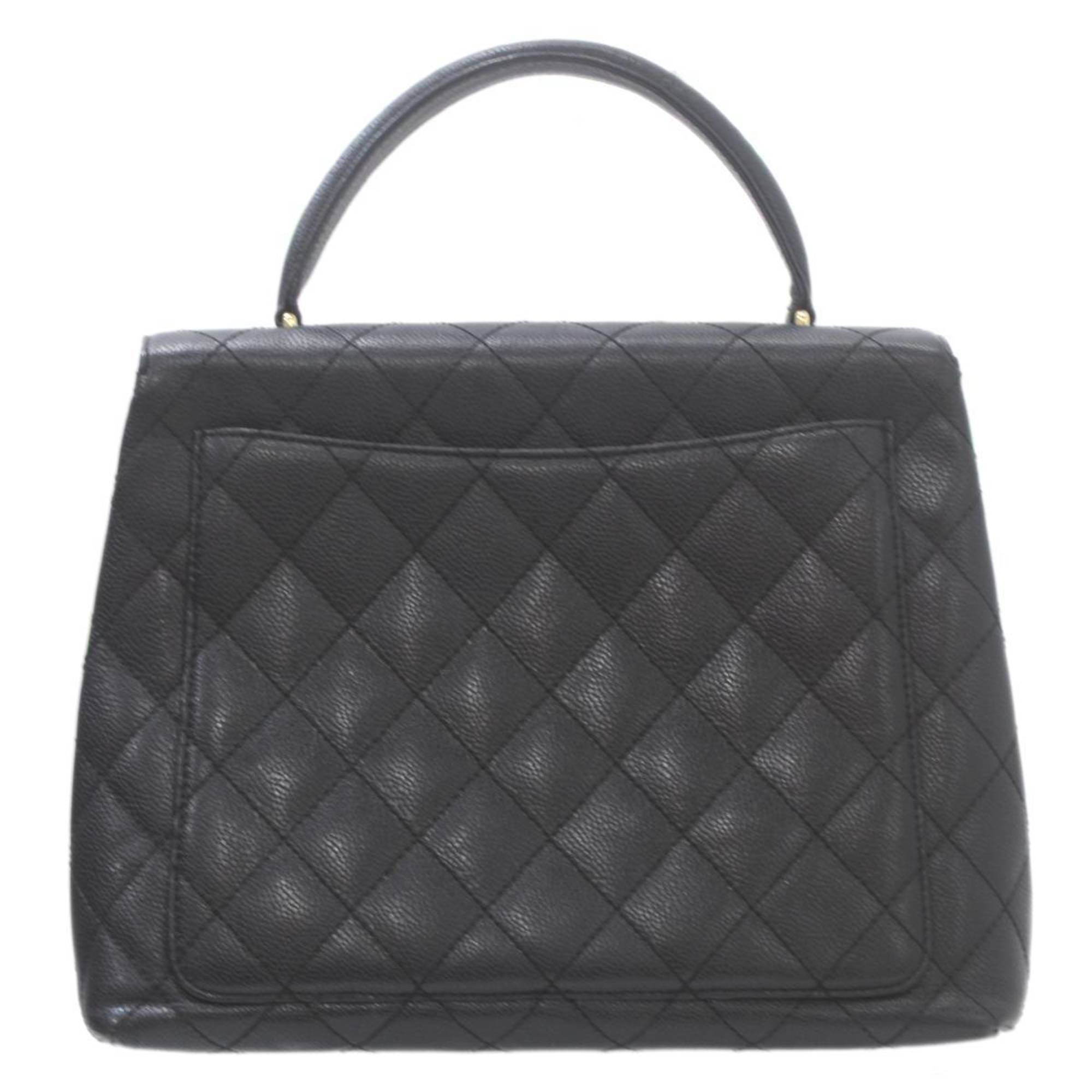 CHANEL Caviar Skin Handbag with Seal Matelasse Black Leather 6869151