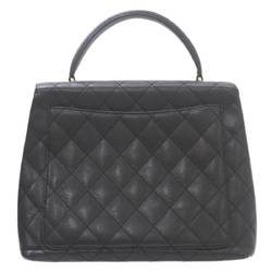 CHANEL Caviar Skin Handbag with Seal Matelasse Black Leather 6869151