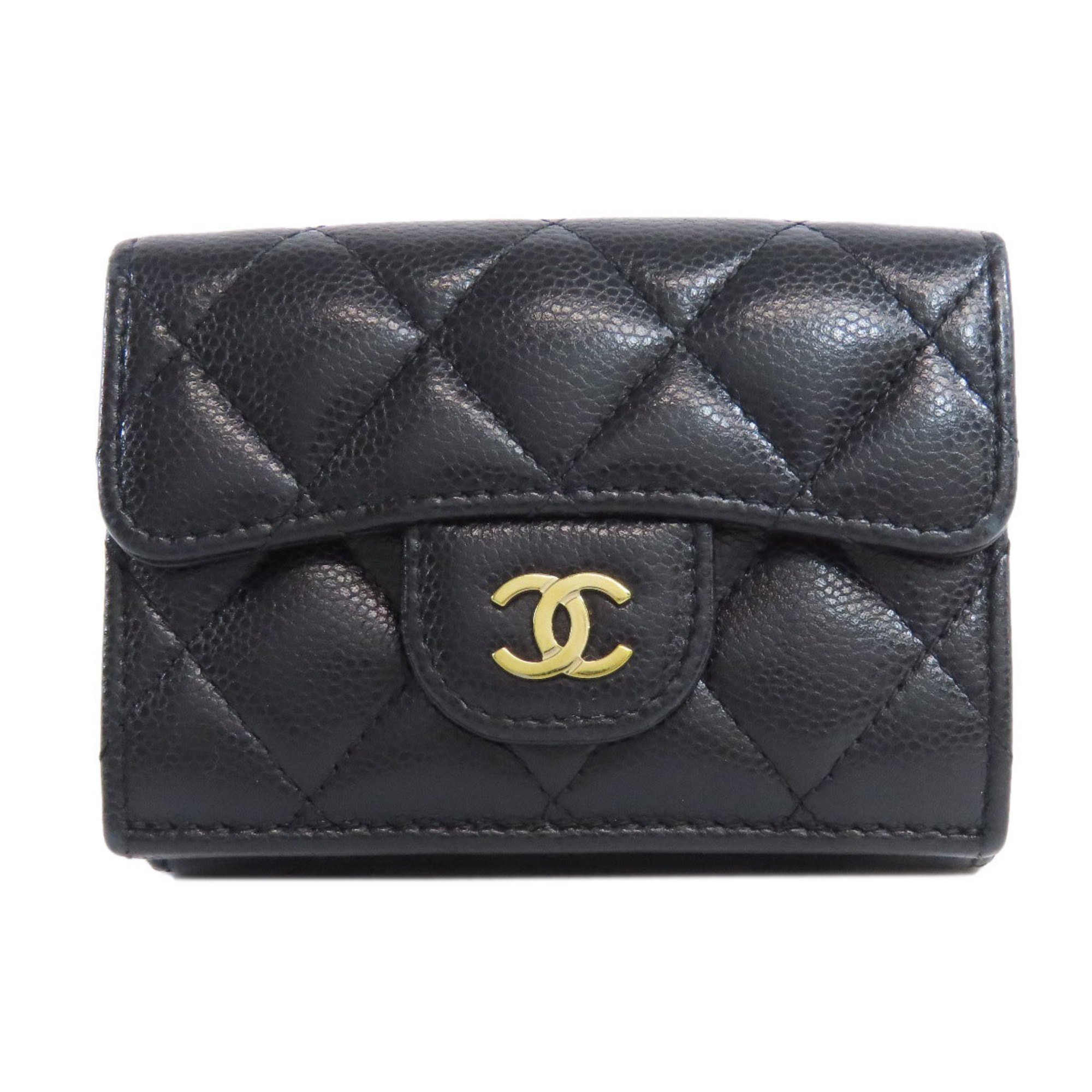 CHANEL Matelasse Bi-fold Wallet Caviar Skin Women's