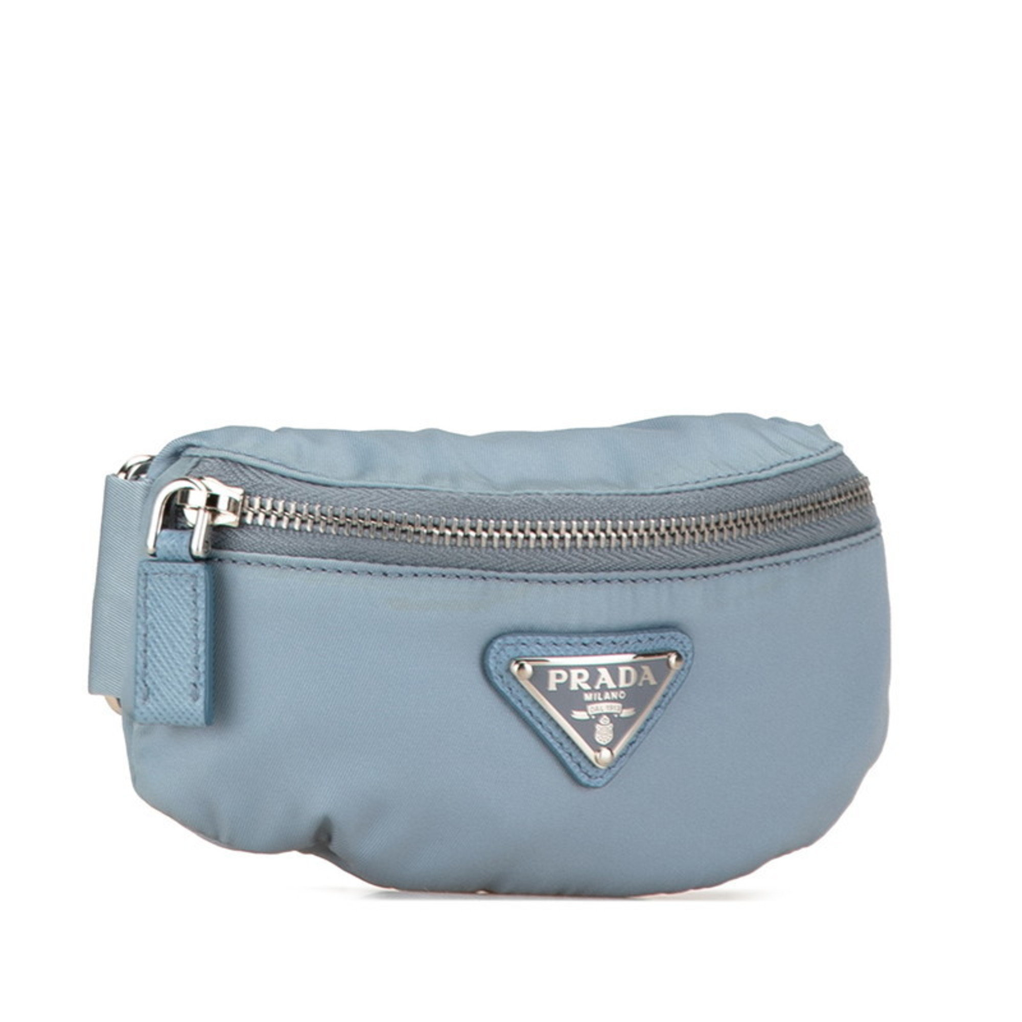 Prada Triangle Plate Wrist Pouch 1TT095 Blue Nylon Women's PRADA