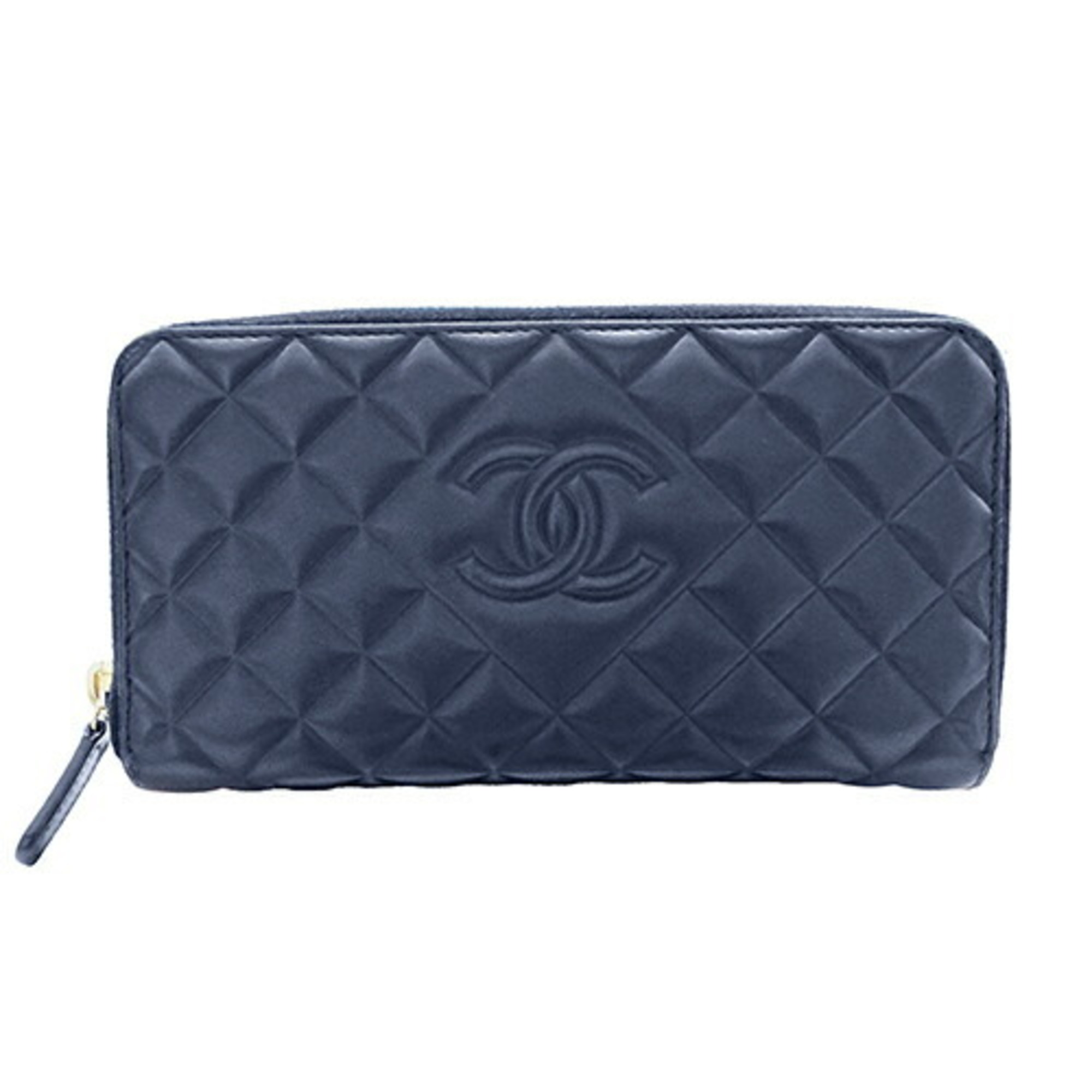 CHANEL Wallet Matelasse Women's Men's Long Lambskin Navy Round