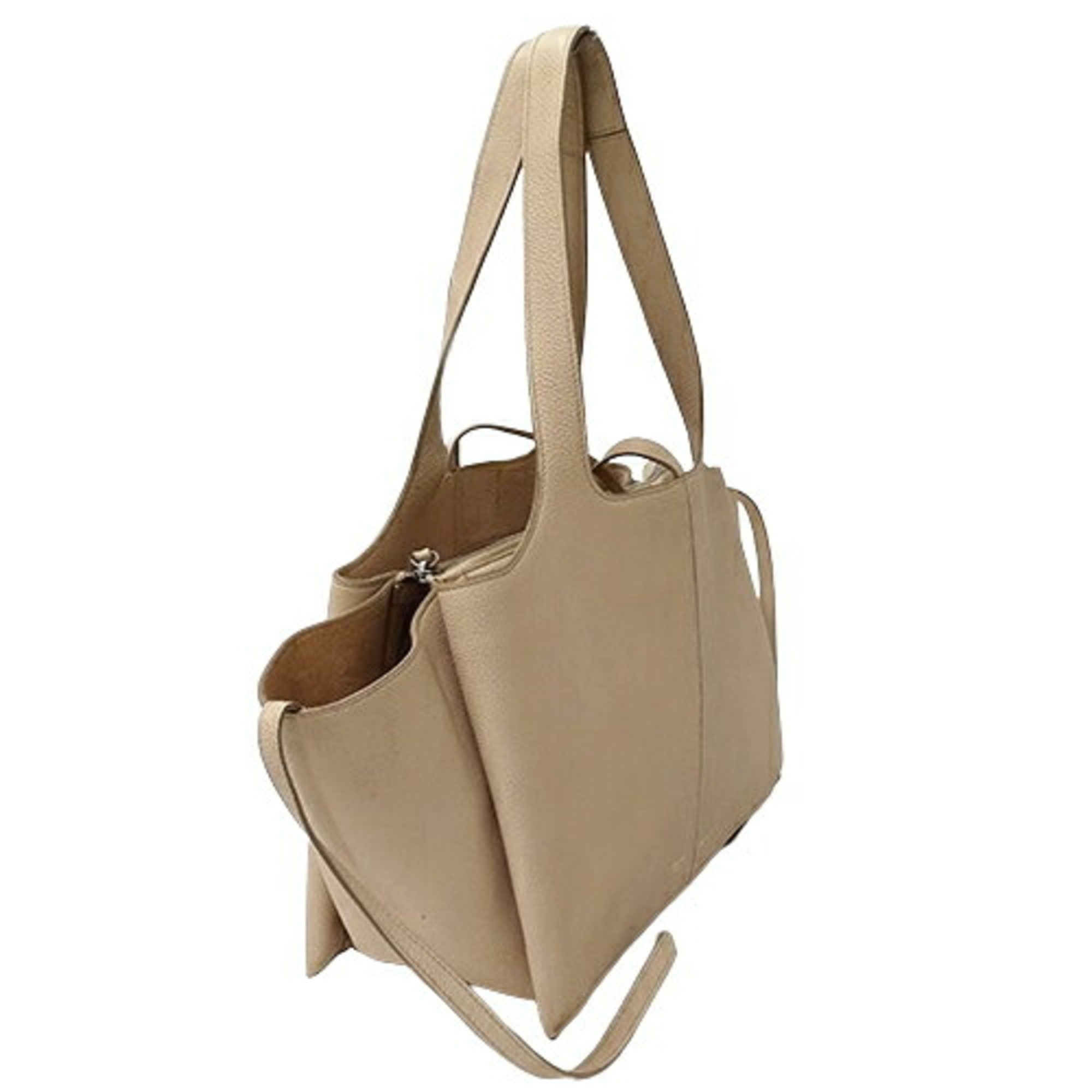 CELINE Women's Tote Bag Shoulder Leather Trifold Beige