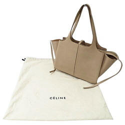 CELINE Women's Tote Bag Shoulder Leather Trifold Beige