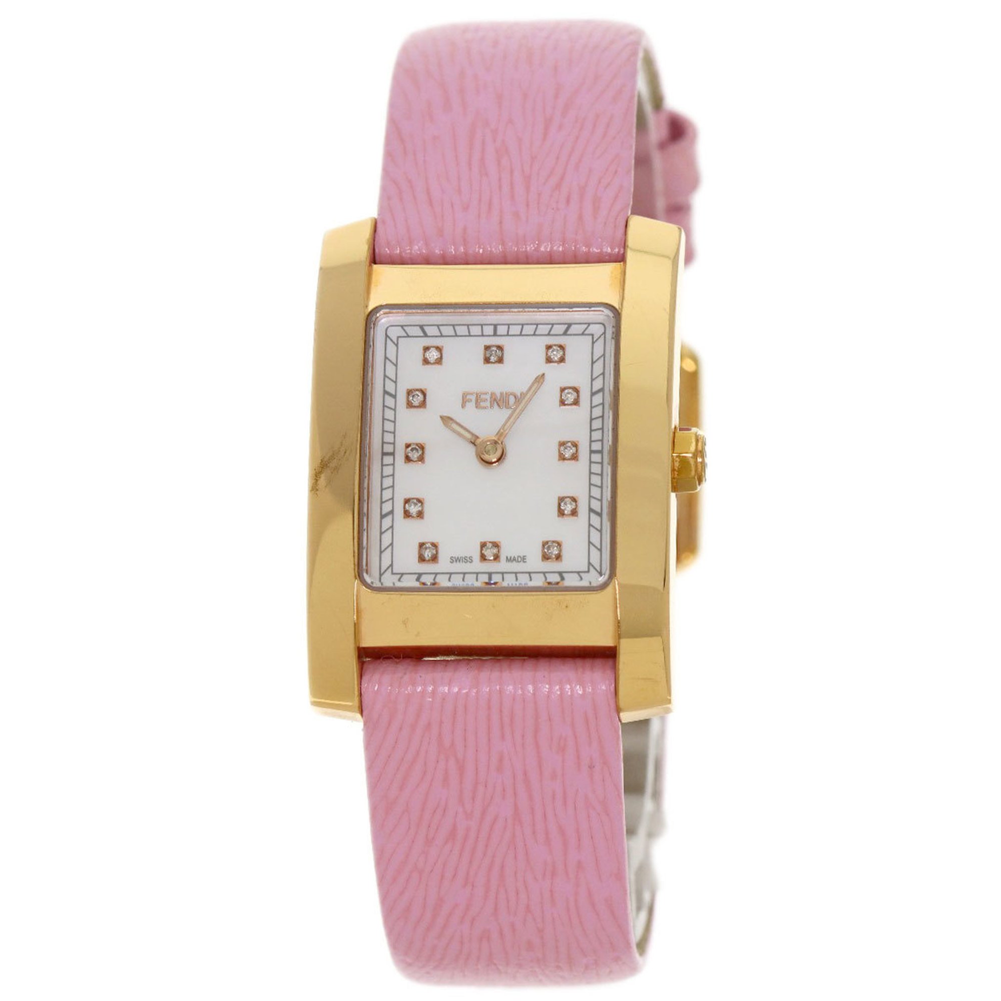 FENDI 7000L Classico 12P Diamond Watch PGP Leather Women's