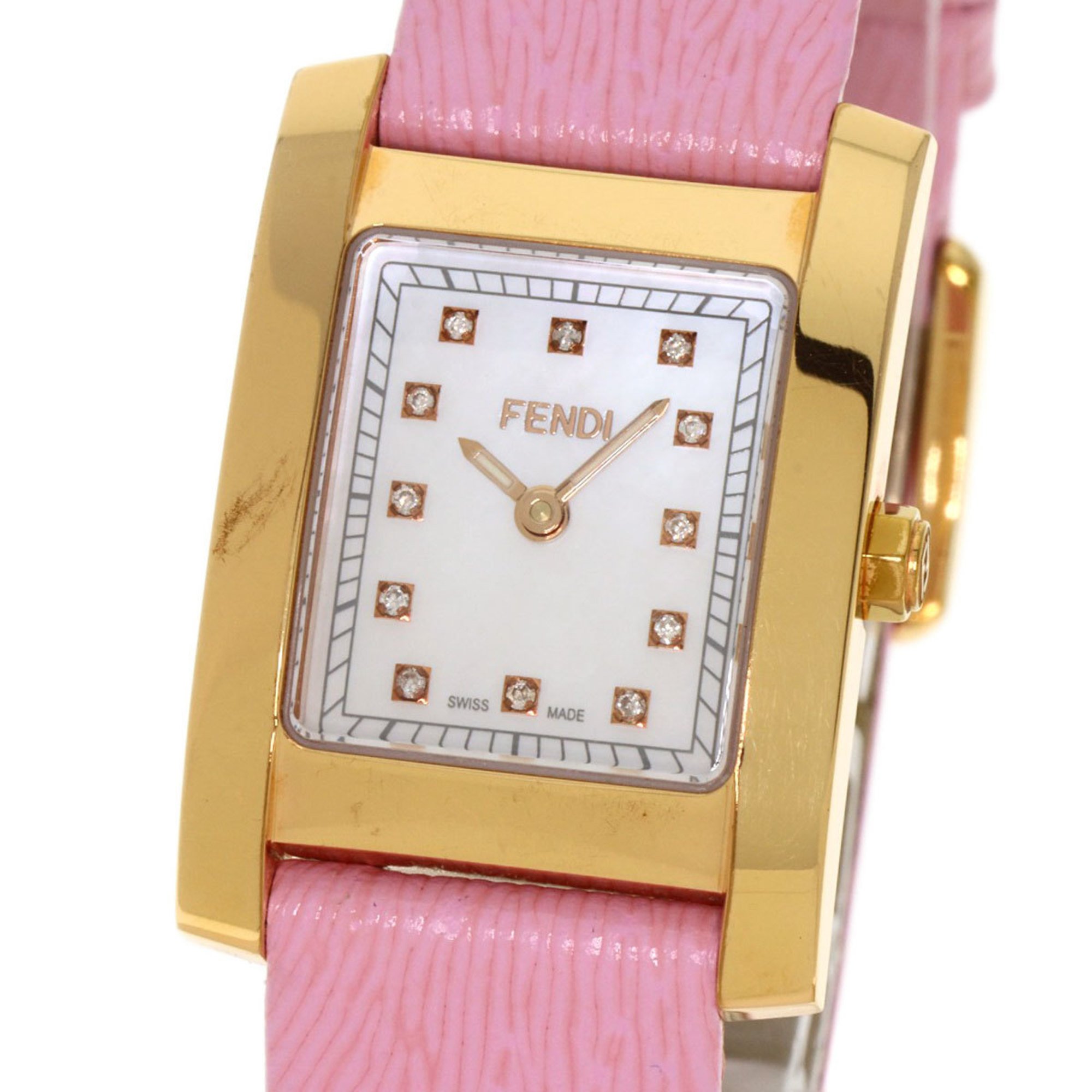 FENDI 7000L Classico 12P Diamond Watch PGP Leather Women's