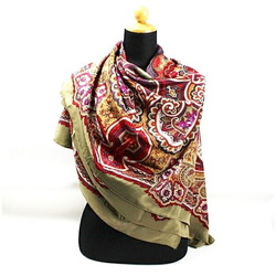 Christian Dior Large Stole Silk Scarf Khaki Women's