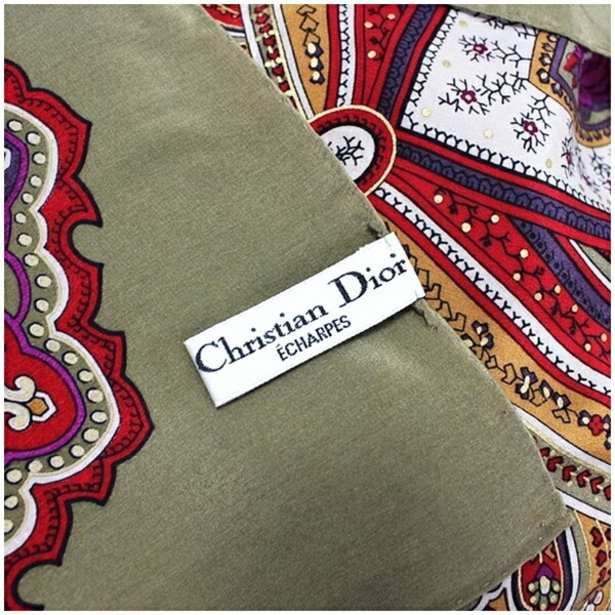 Christian Dior Large Stole Silk Scarf Khaki Women's