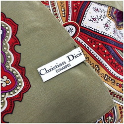 Christian Dior Large Stole Silk Scarf Khaki Women's