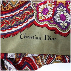 Christian Dior Large Stole Silk Scarf Khaki Women's