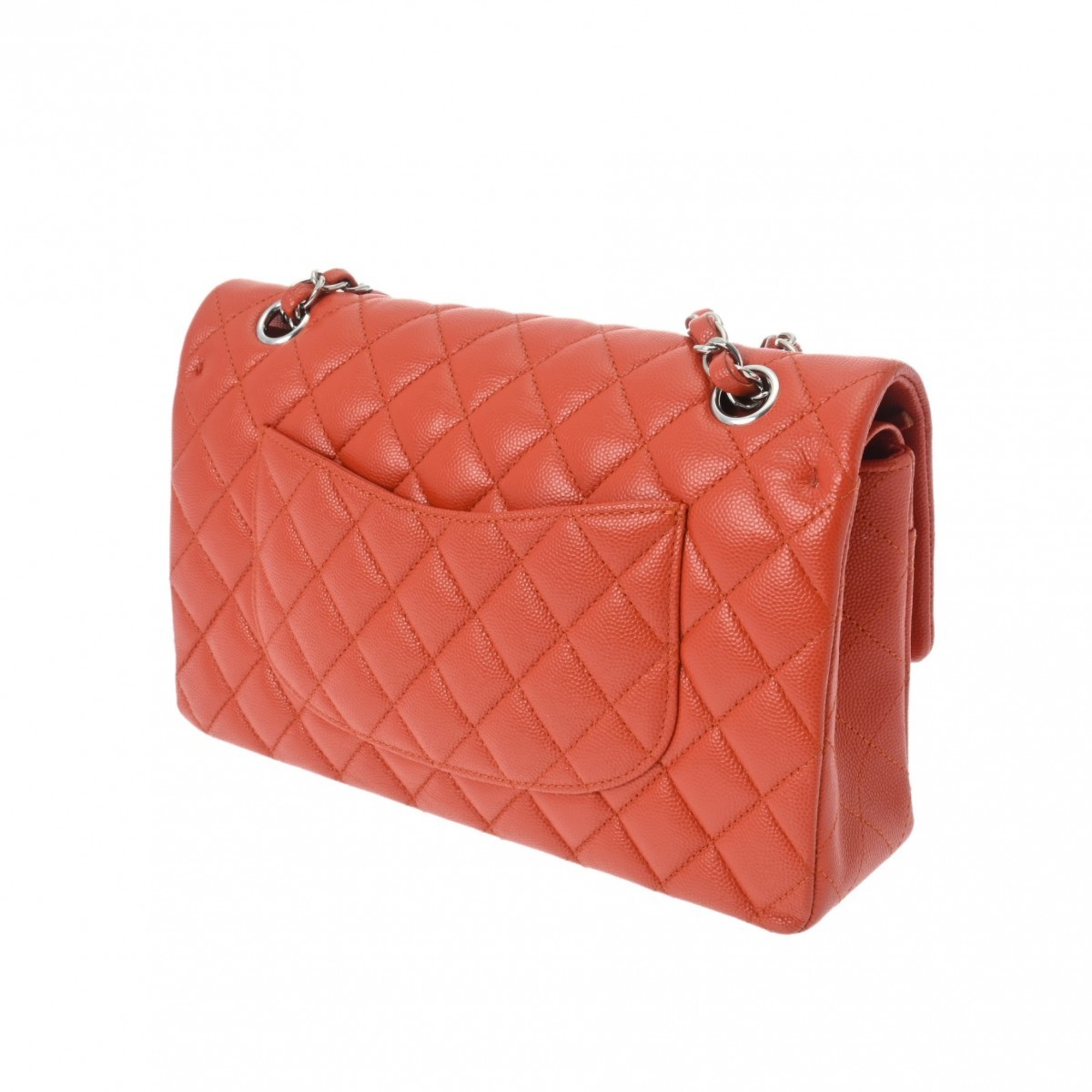 CHANEL Chanel Matelasse Chain Shoulder Double Flap 25cm Orange A01112 Women's Caviar Skin Bag