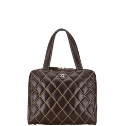 Chanel Matelasse Coco Mark Wild Stitch Handbag Tote Bag Brown Lambskin Women's CHANEL