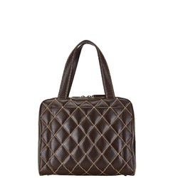 Chanel Matelasse Coco Mark Wild Stitch Handbag Tote Bag Brown Lambskin Women's CHANEL