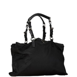 Prada Triangle Plate Handbag Black Nylon Leather Women's PRADA