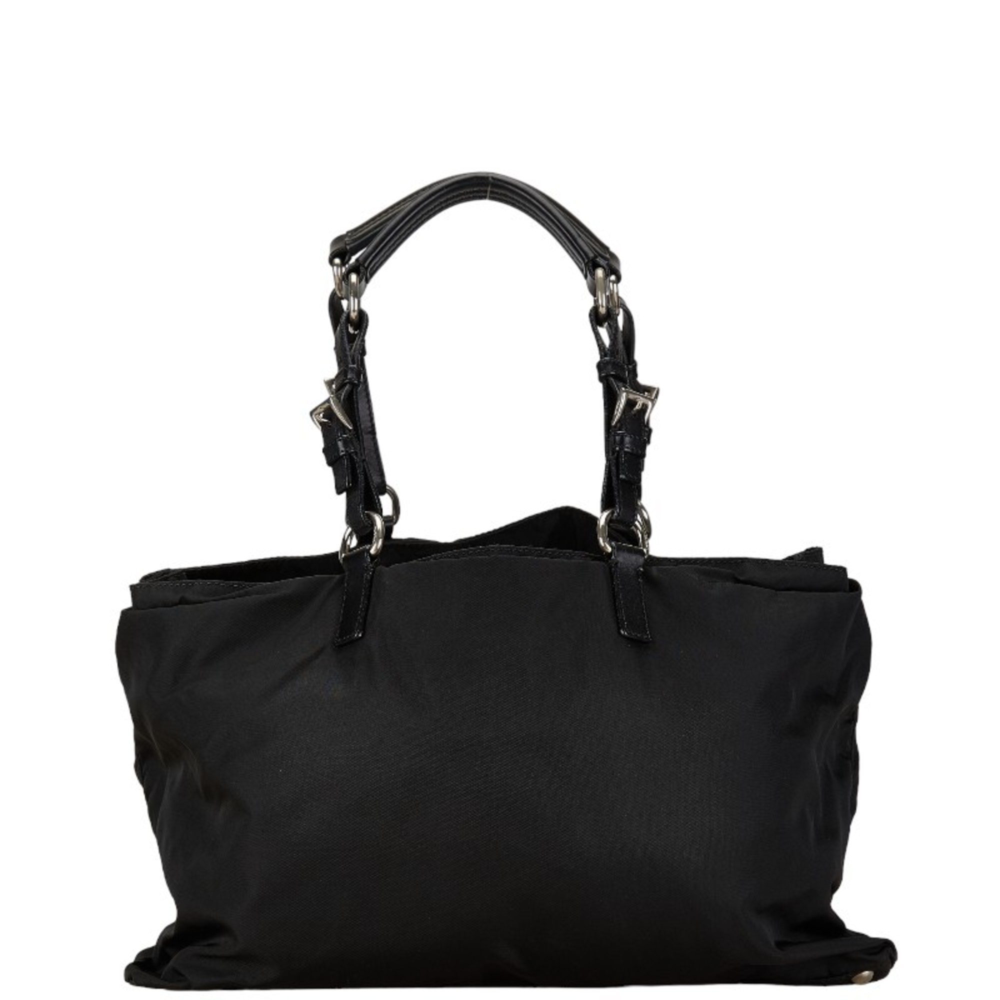 Prada Triangle Plate Handbag Black Nylon Leather Women's PRADA