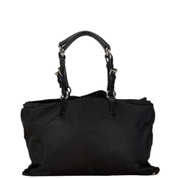 Prada Triangle Plate Handbag Black Nylon Leather Women's PRADA