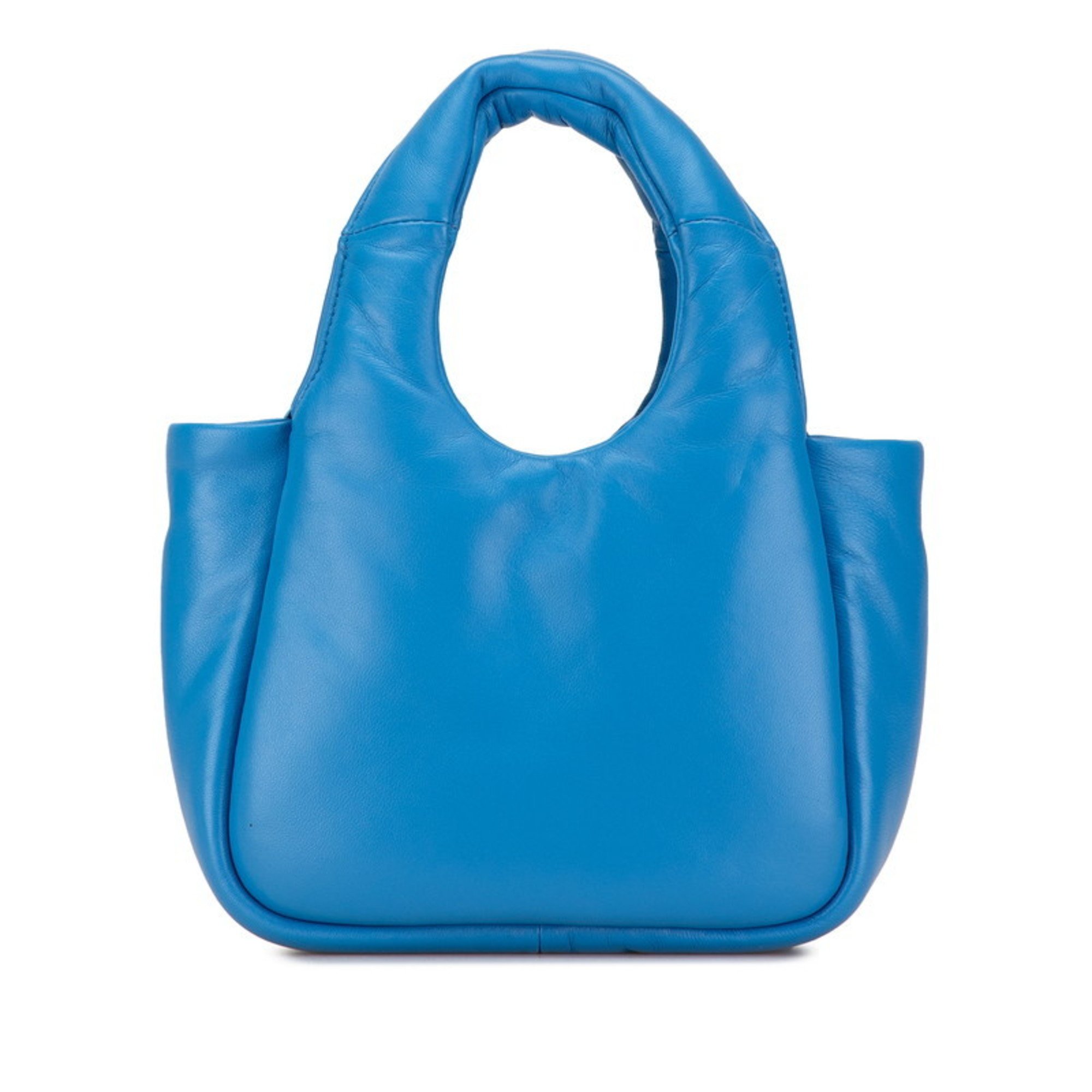 Prada Triangle Plate Soft Padded Handbag Shoulder Bag Light Blue Nappa Leather Women's PRADA