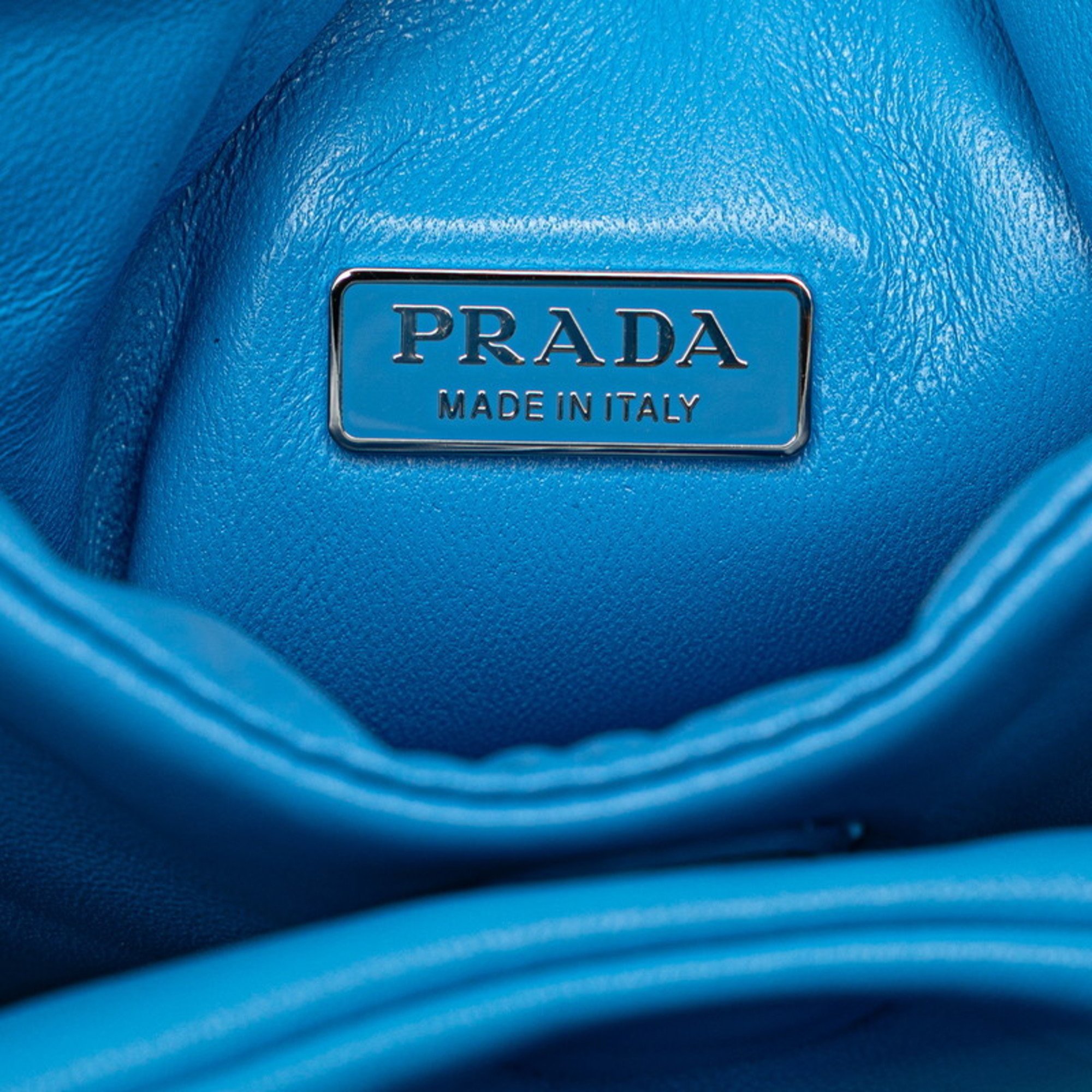 Prada Triangle Plate Soft Padded Handbag Shoulder Bag Light Blue Nappa Leather Women's PRADA