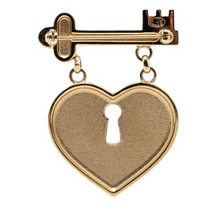 Chanel Rhinestone Coco Mark Heart Padlock Motif Brooch Gold Plated Women's CHANEL