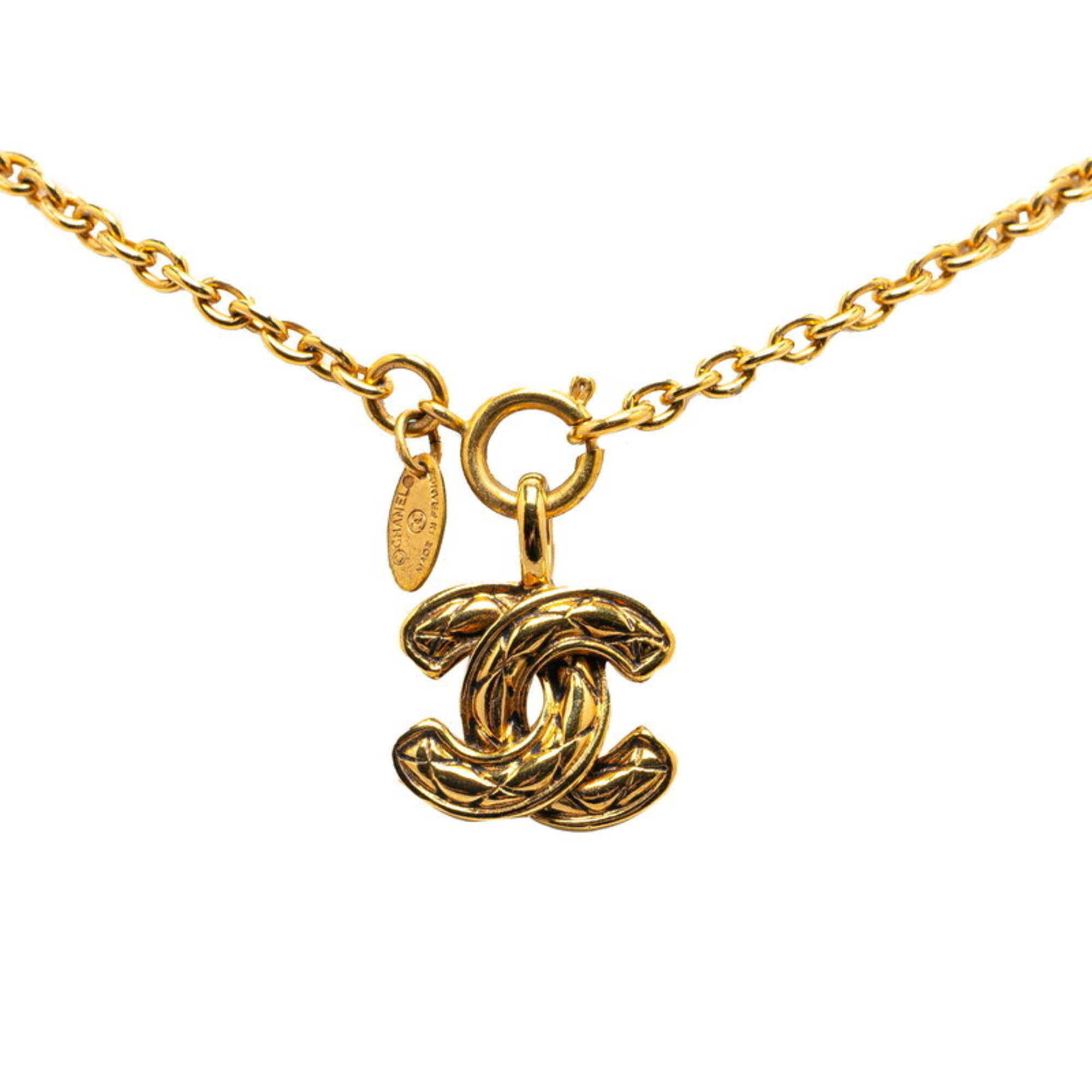 Chanel Coco Mark Matelasse Necklace Gold Plated Women's CHANEL