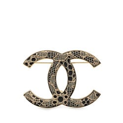 Chanel Coco Mark Corsage Lace Brooch Gold Black Plated Women's CHANEL