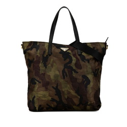 Prada Triangle Plate Camouflage Handbag Shoulder Bag B2600A Khaki Green Nylon Leather Women's PRADA