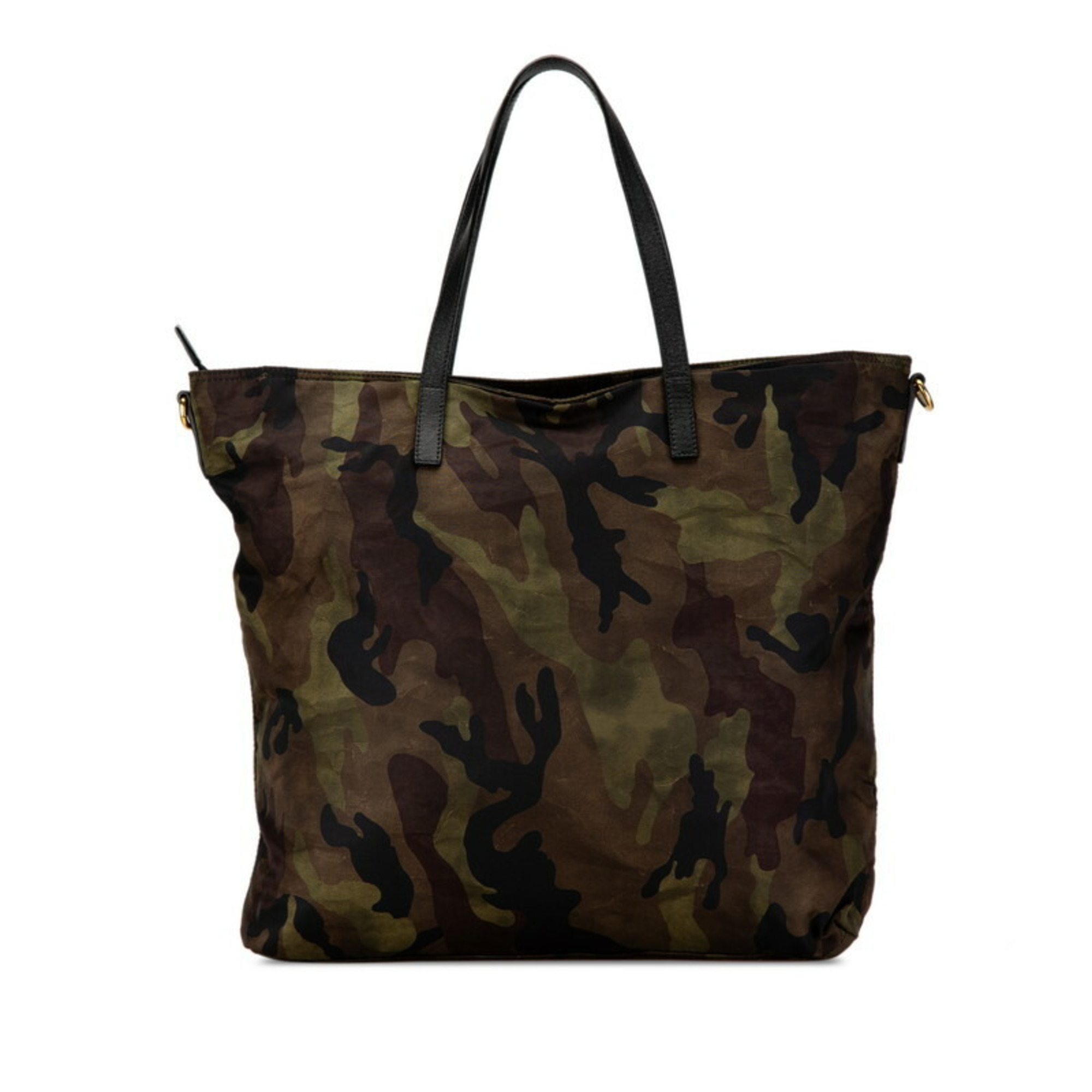 Prada Triangle Plate Camouflage Handbag Shoulder Bag B2600A Khaki Green Nylon Leather Women's PRADA